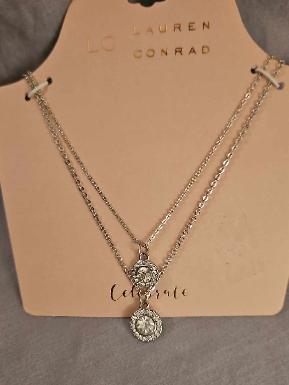 NWT LC Lauren Conrad Silver Crystal Double Pendant Necklace